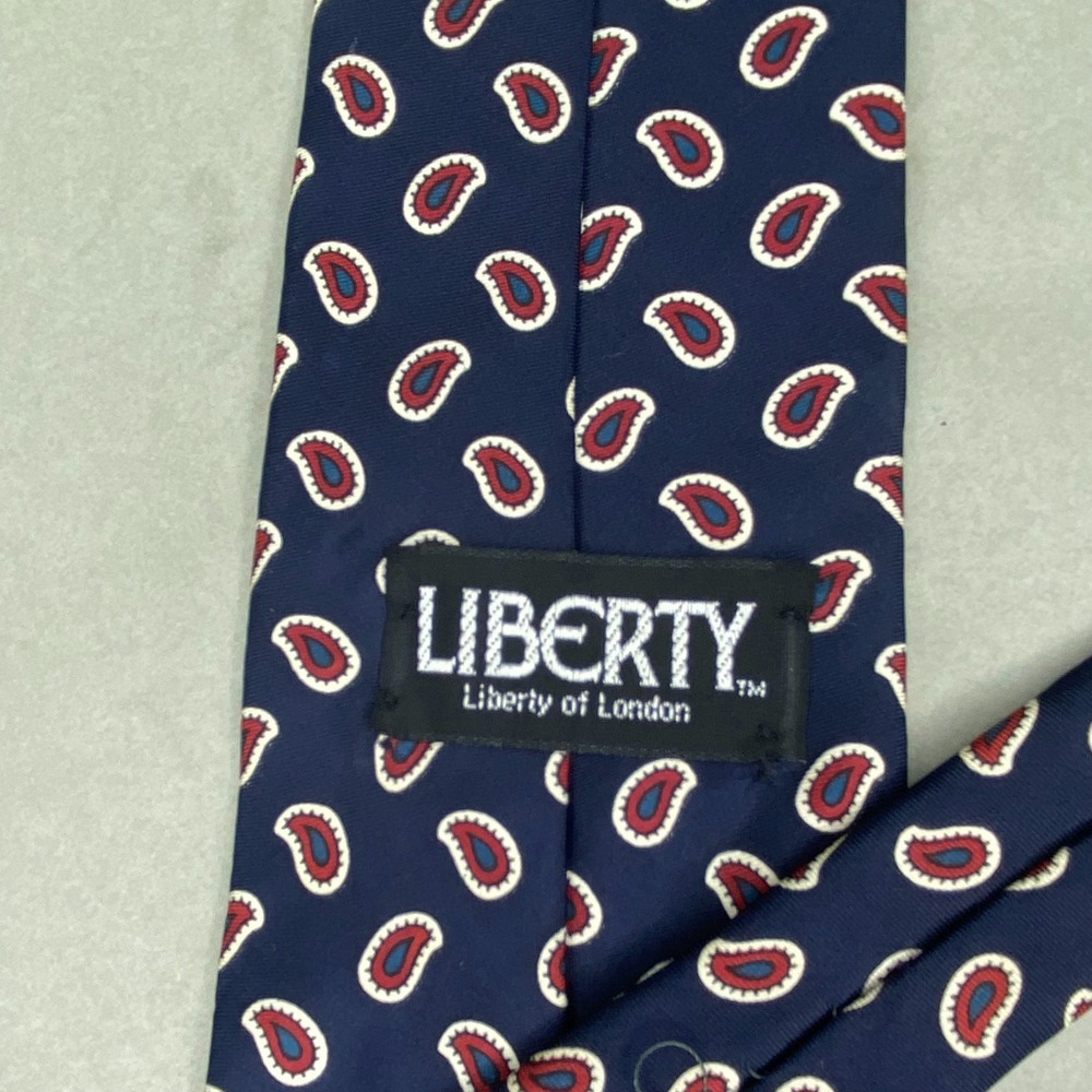 VTG Liberty of London Tie‎ Men Navy Paisley Silk Classic Foulard 59x3.5 - Picture 4 of 5